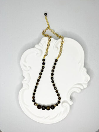 Doğal Brozik Taşlı ve Altın Kaplama Ara Aparatlı Kolye