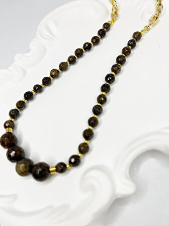 Doğal Brozik Taşlı ve Altın Kaplama Ara Aparatlı Kolye