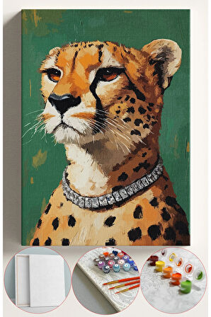 Sayılarla Boyama Seti Numaralı Tuval Fırça Boya 40x50 Cm - KOLYELİ LEOPAR