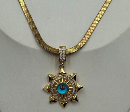 Aurelia Nazar Gözü Güneş Figürlü Gold Çelik Kadın Kolye – Taş Detaylı İtalyan Zincir Kadın Kolye