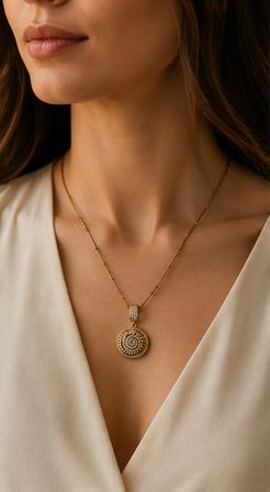 Helious Spiral - Zirkon Taş İşlemeli - Gold Paslanmaz Çelik Zarif Kadın Kolye