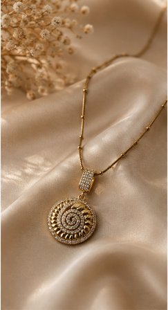 Helious Spiral - Zirkon Taş İşlemeli - Gold Paslanmaz Çelik Zarif Kadın Kolye