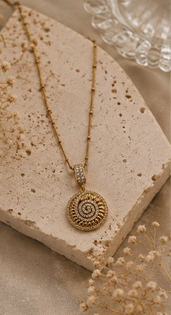 Helious Spiral - Zirkon Taş İşlemeli - Gold Paslanmaz Çelik Zarif Kadın Kolye