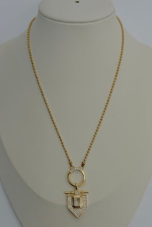 Kadın Gold Geometrik Madalyon Zirkon Taşlı Paslanmaz Çelik Kolye
