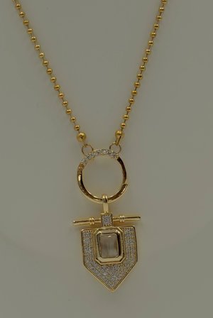 Kadın Gold Geometrik Madalyon Zirkon Taşlı Paslanmaz Çelik Kolye