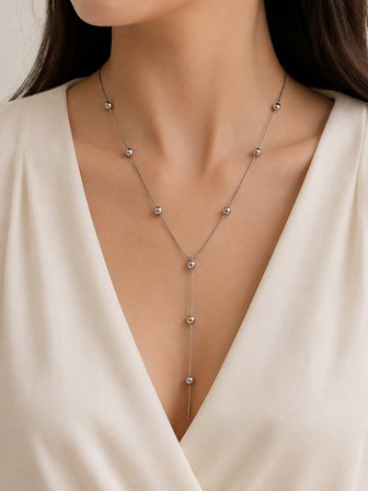 Kadın Minimal Top Detaylı Y Kolye Gümüş Renk Paslanmaz Çelik