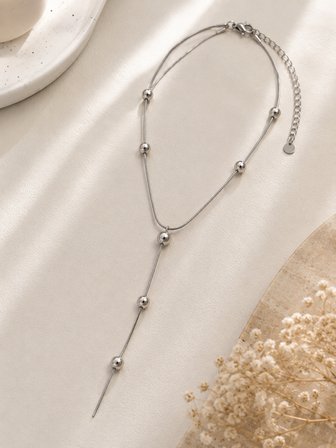 Kadın Minimal Top Detaylı Y Kolye Gümüş Renk Paslanmaz Çelik