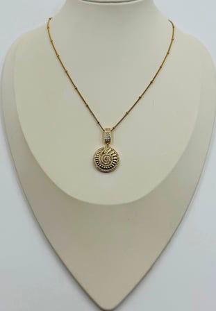 Kadın Gold Spiral Güneş Madalyon Zirkon Taşlı Paslanmaz Çelik Kolye