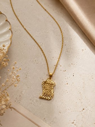 Kadın Gold Ayetel Kürs-i Dualı Yazılı Uzun Paslanmaz Çelik Kolye