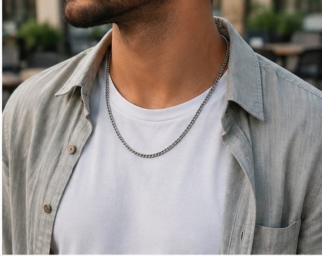 Erkek Paslanmaz Çelik Gurmet Set Zincir Kolye + Bileklik – Gümüş Renk
