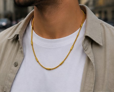 Erkek Gold Milano Silindir Detaylı Paslanmaz Çelik Kolye
