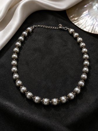 Silver Dream - İnci Düşü Gümüş Detaylı İnci Kadın Kolye