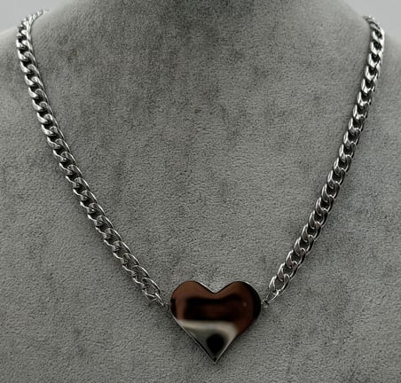 Silver Heart Kalp Kalın Zincir Gösterişli Paslanmaz Çelik Kadın Kolye