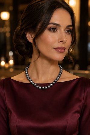 Noir Orbit Gece Küresi Metal Renk İnci Boncuk Kadın Kolye