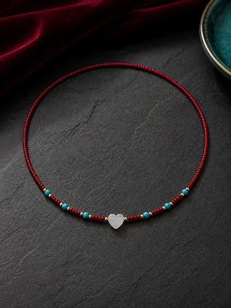 Scarlet Love Beyaz Kalp Kırmızı Turkuaz Boncuk Kolye