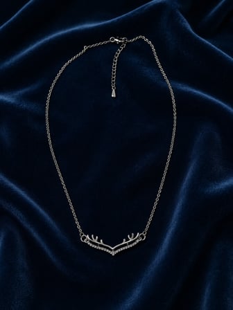 Crystal Antler Işıltılı Geyik Boynuzu Taşlı Gümüş Renk 316L Paslanmaz Çelik Kadın Kolye