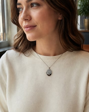 Anka Kuşu Detaylı Silver Secret Işıltılı Hatıra Gümüş Renk Taşlı Oval Açılır-Kapanır Madalyon 316L Paslanmaz Çelik 40-45 cm Kolye