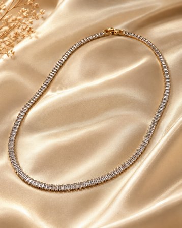 Baget Zirkon Taşlı Su Yolu Gold Çelik Kadın Kolye 316L Paslanmaz Çelik | Premium Kalite, Üstün Dayanıklılık