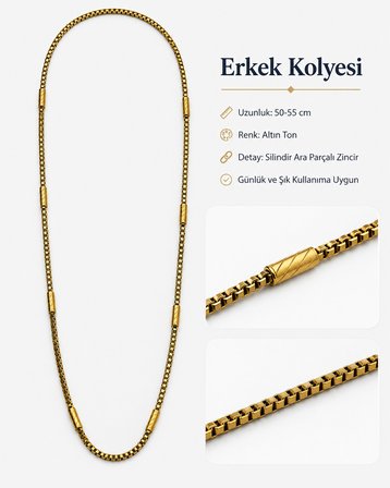 Kuyum Model Altın Renk Erkek Zincir Kolye 50-55 CM 316L Paslanmaz Çelik | Premium Kalite, Üstün Dayanıklılık