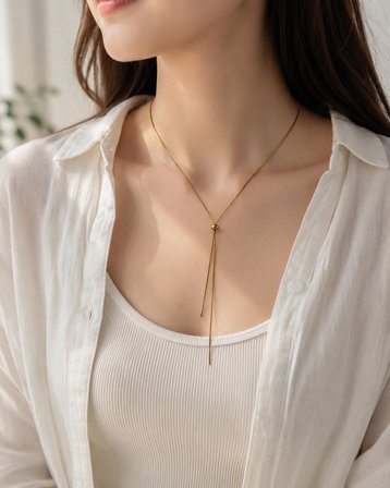 Luxe Zarafet Kadın Ayarlanabilir Lariat Kolye 50 cm Minimal İnce Zincir Altın Renk 316L Paslanmaz Çelik | Premium Kalite, Üstün Dayanıklılık