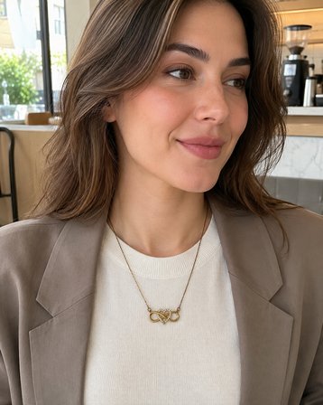 Amore Sonsuz Bağ Kuyum Model Taşlı Kalp ve Sonsuzluk Figürlü Altın Renk Kadın Zincir Kolye 316L Paslanmaz Çelik | Premium Kalite, Üstün Dayanıklılık