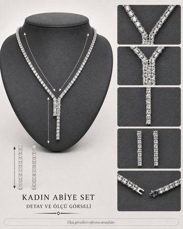 Lumière Işıltı – Kristal Taşlı Y Kolye Küpe Kadın Abiye Takı Seti