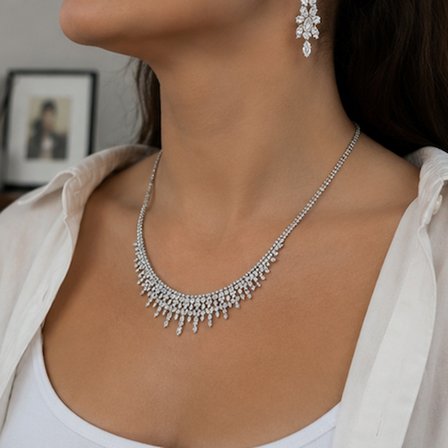 Lumi Işıltı Kadın Abiye Set – Taşlı Sarkıtlı Kolye Küpe Takım Özel Gün Takısı