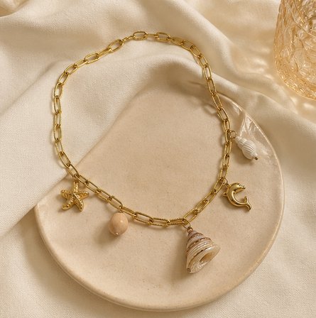 Marina Charm – Kadın Yazlık Deniz Temalı Gold Zincir Kolye 45-50 cm 316L Paslanmaz Çelik