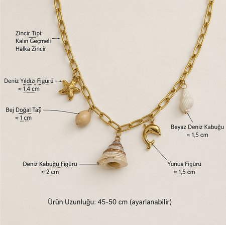 Marina Charm – Kadın Yazlık Deniz Temalı Gold Zincir Kolye 45-50 cm 316L Paslanmaz Çelik