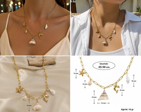 Marina Charm – Kadın Yazlık Deniz Temalı Gold Zincir Kolye 45-50 cm 316L Paslanmaz Çelik