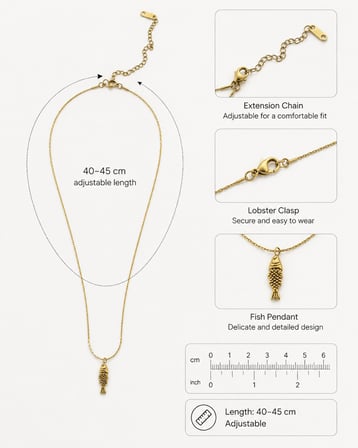 Maris Balık – Kadın Gold Renk Balık Figürlü Minimal Kolye 40–45 cm Ayarlanabilir Zincir-316L Paslanmaz Çelik