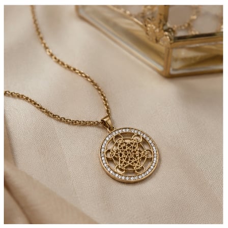 Luna Mandala Kadın Kolye – Gold Renk Taşlı Yuvarlak Uçlu Zarif Kolye 40-45 cm-316L Paslanmaz Çelik