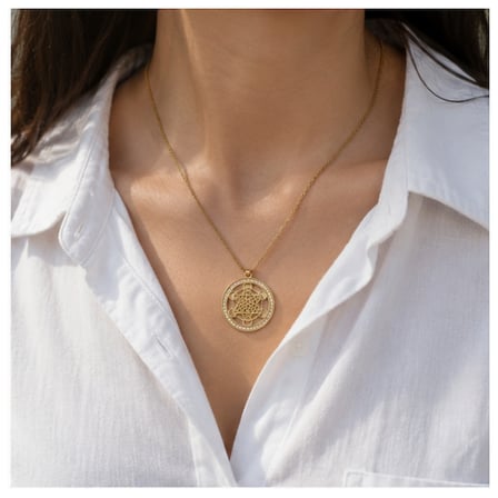Luna Mandala Kadın Kolye – Gold Renk Taşlı Yuvarlak Uçlu Zarif Kolye 40-45 cm-316L Paslanmaz Çelik