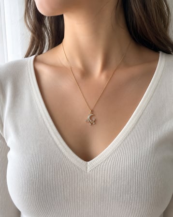 Luna Hilal Kadın Kolye – Gold Renk Taşlı Ay Figürlü 45-50 cm Zarif Kolye
