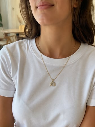 XP Taşlı Gökkuşağı Figürlü Altın Renk Kadın Kolye 45–50 cm 14 K