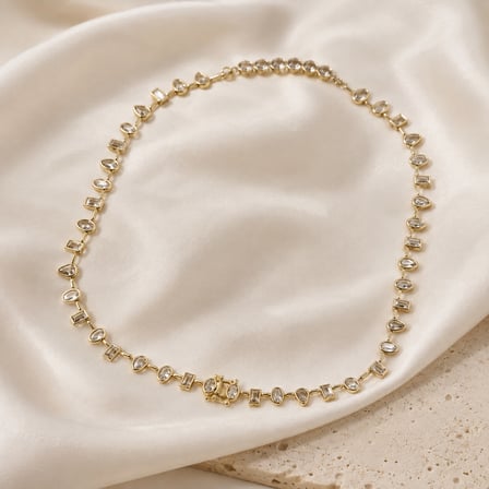 Oval, Damla ve Baget Form Şeffaf Taşlı Kadın Kolye 40–45 cm 14K 