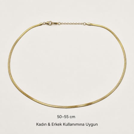 Altın Renk İtalyan Ezme Yassı Zincir Kolye 50-55 cm – Kadın Erkek Unisex Kuyum Modeli