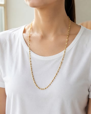 Xuping 55 cm Altın Renk Çizgili Oval ve Top Boncuklu Zincir Kolye 14K