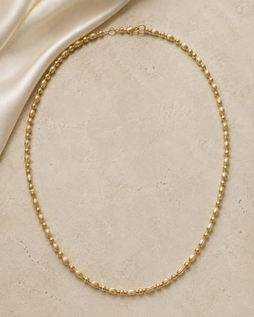 Xuping 55 cm Altın Renk Çizgili Oval ve Top Boncuklu Zincir Kolye 14K