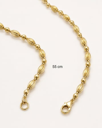 Xuping 55 cm Altın Renk Çizgili Oval ve Top Boncuklu Zincir Kolye 14K