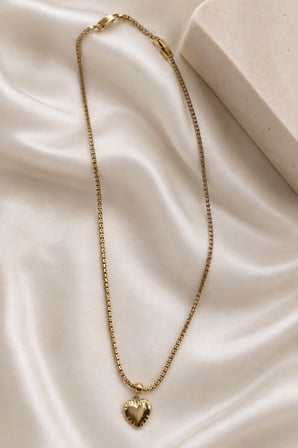 45 cm Gold Renk Su Yolu Kalp Uçlu Kare Zincir Minimal Kadın Kolye 316L Paslanmaz Çelik
