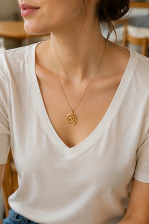 45 cm Spiral Uçlu Altın Renk Minimal Kolye 316L Paslanmaz Çelik