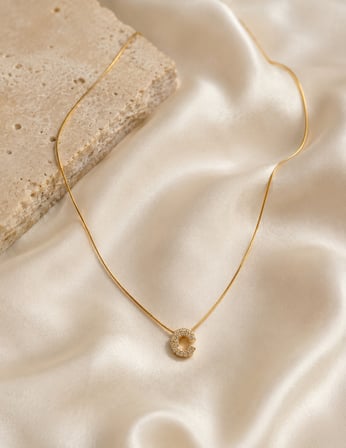 Taşlı C Harfli Gold Renk Minimal Kolye 40-45 cm  316L Paslanmaz Çelik