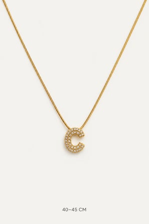Taşlı C Harfli Gold Renk Minimal Kolye 40-45 cm  316L Paslanmaz Çelik
