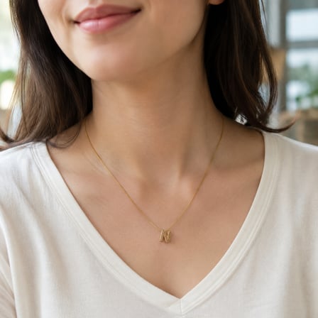 N Harf Uçlu Gold Renk İnce Zincir Kolye – 40-45 cm  316L Paslanmaz Çelik