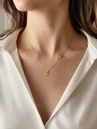  Minimal C Harfli Mavi Nazar Boncuklu Gold Renk Kolye 40-45 cm 316L Paslanmaz Çelik