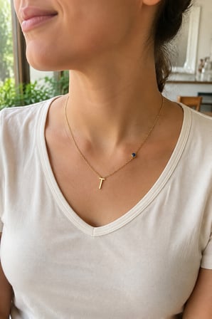 T Harfli Nazar Boncuklu Gold Renk Kadın Kolye 40–45 cm 316L Paslanmaz Çelik