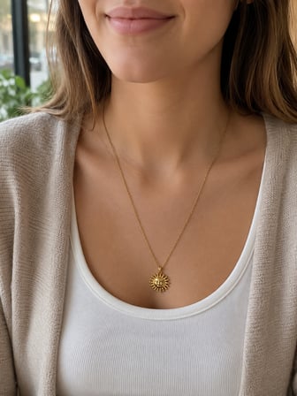  Güneş Yüz Figürlü Gold Renk Paslanmaz Çelik Kolye 40-45 cm 316L Paslanmaz Çelik
