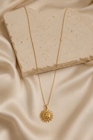  Güneş Yüz Figürlü Gold Renk Paslanmaz Çelik Kolye 40-45 cm 316L Paslanmaz Çelik