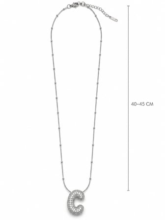  Taşlı C Harf Uçlu Boncuk Detaylı Ayarlanabilir Kolye 40–45 cm  316L Paslanmaz Çelik 